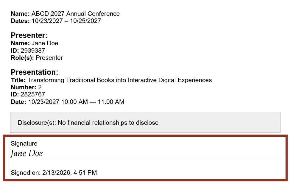 Image of the Disclosure Word Report Signature Line.