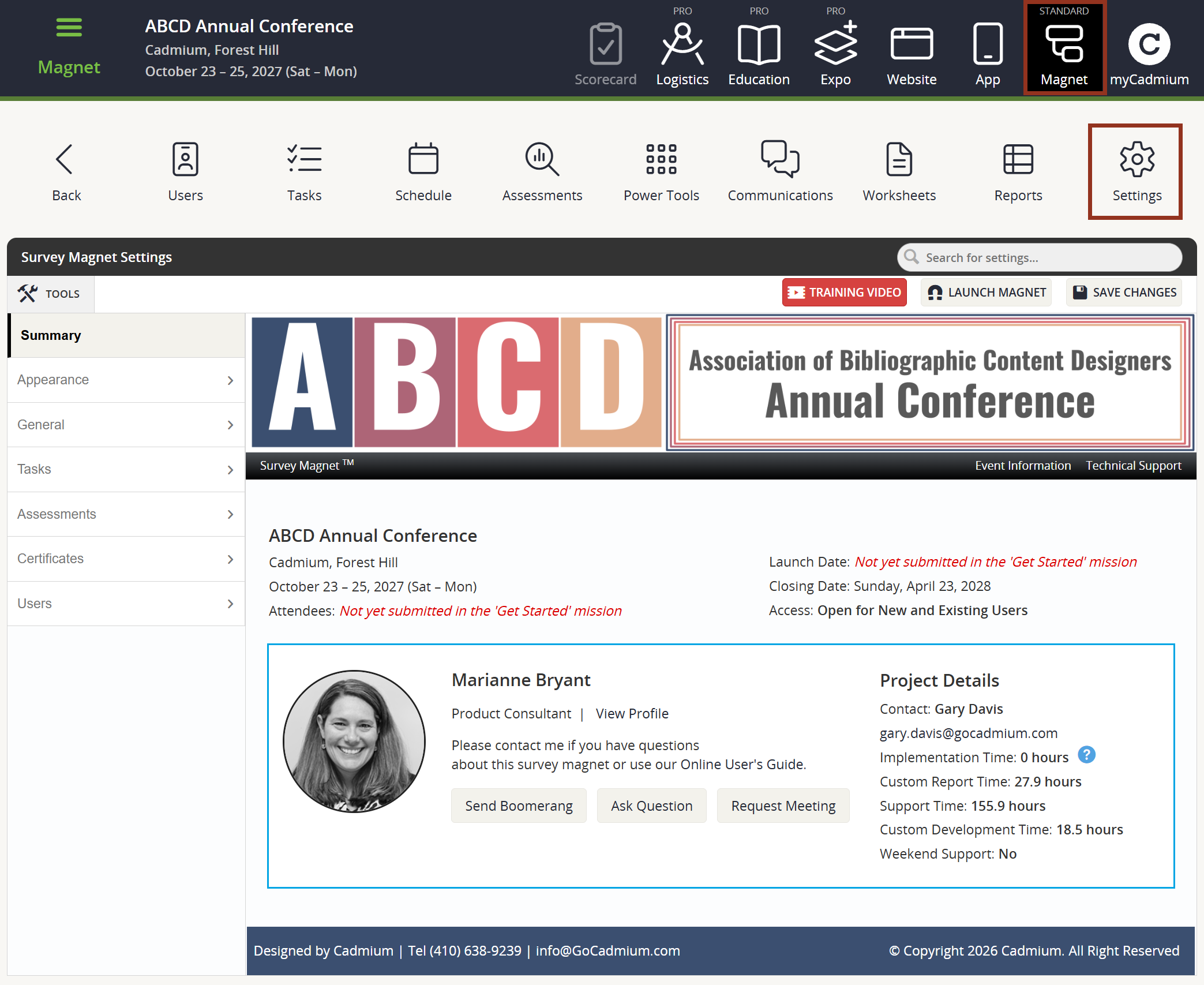Image of the Survey Magnet Settings Page with the Settings Icon hightlighted.