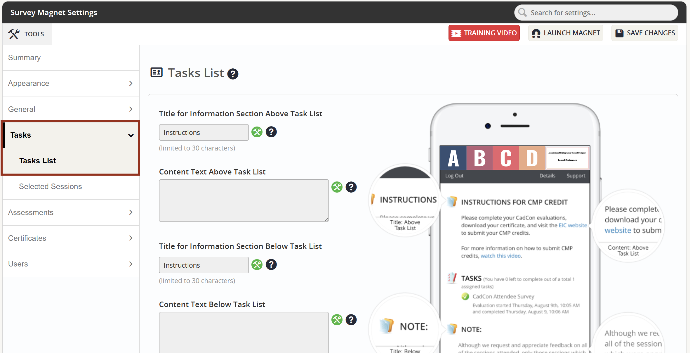 Image of the Tasks Tab Tasks List Sub-Tab.