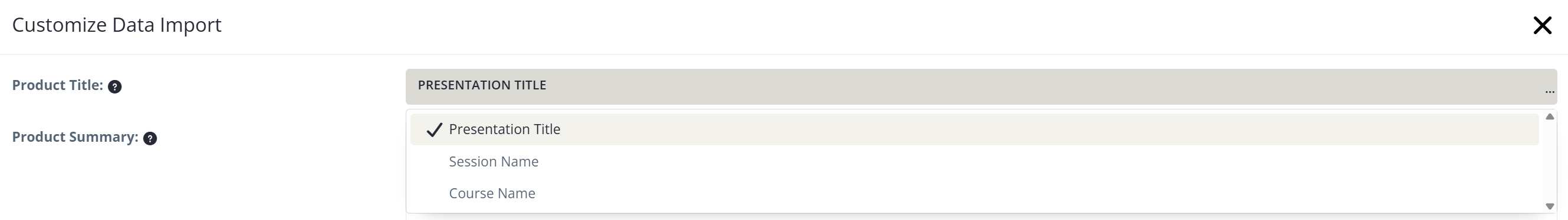 Image of the Product Title Options Dropdown.