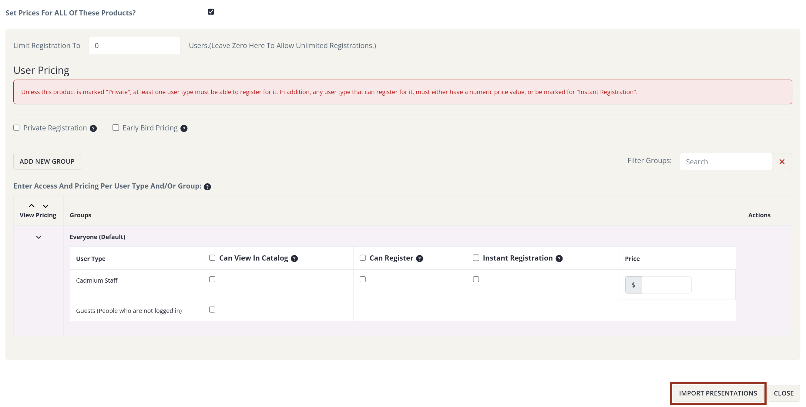 Image of the Set Prices for All These Products Options.