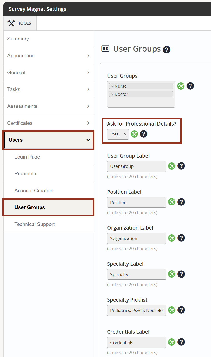 Image of the Users Tab User Group Sub-tab.