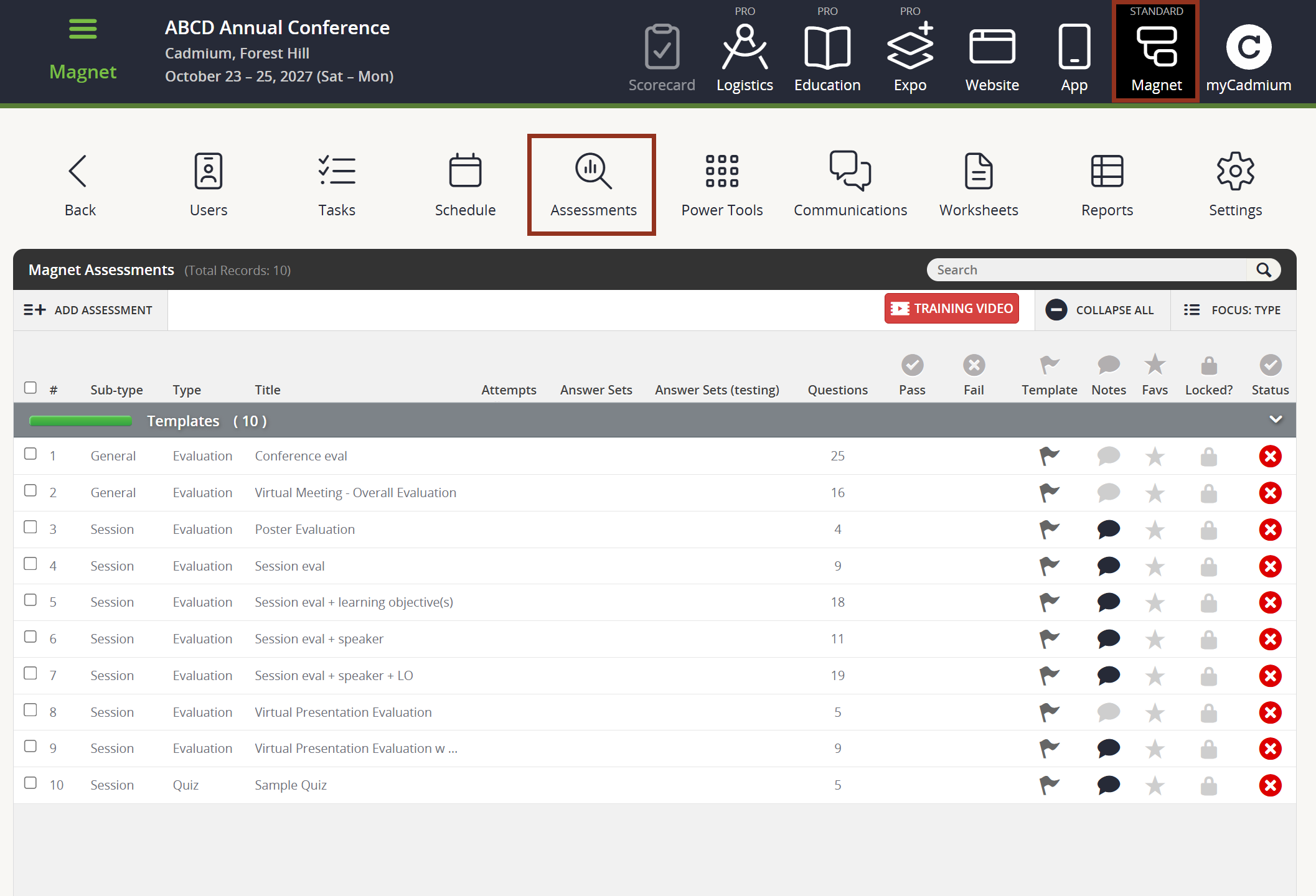 Image of the Survey Magnet Assessments Page.