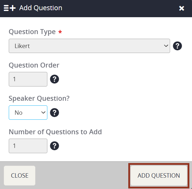 Image of the Add Question Pop-up Options.