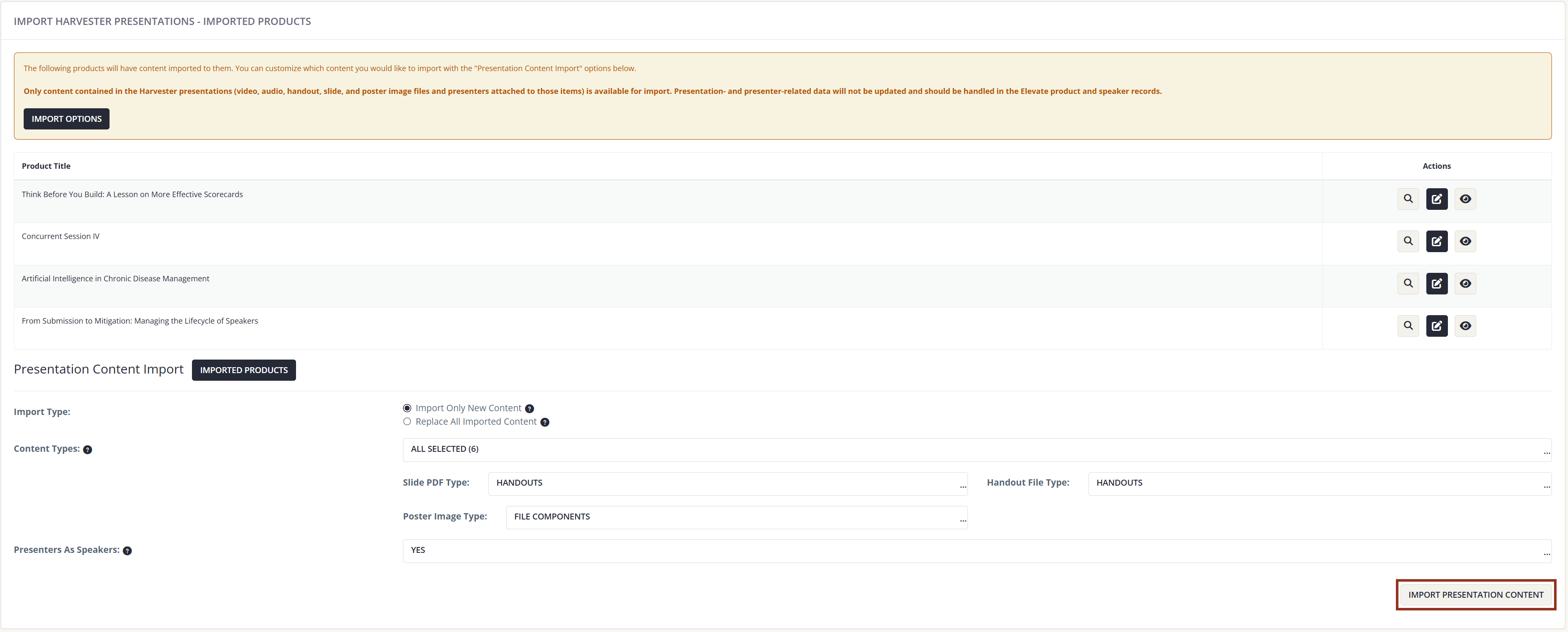 Image of the Import Presentation Content Button.