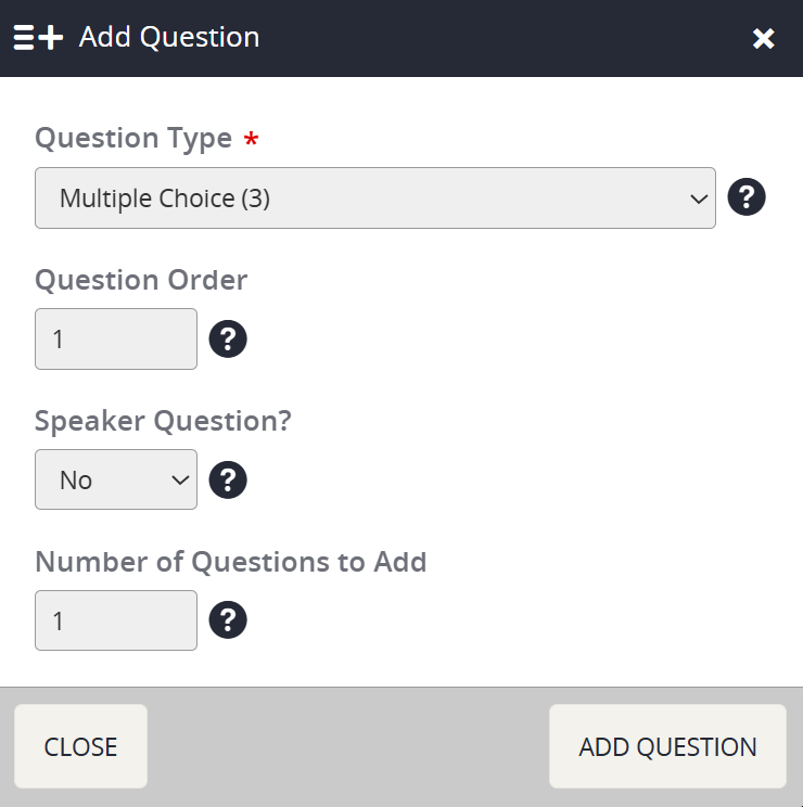 Add Question Pop-up Options.