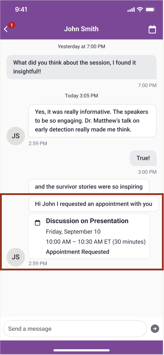 Image of Appointment Request in the App Chat.