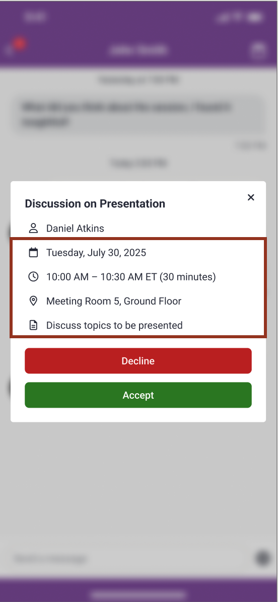 Image of Appointment Request Details in the App Chat.