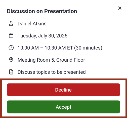 Image of Appointment Request Decline Accept Buttons in the App Chat.