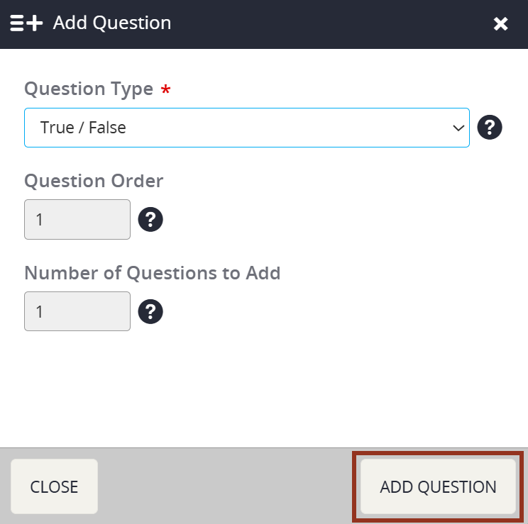 Add Question Pop-up Question Type Option.