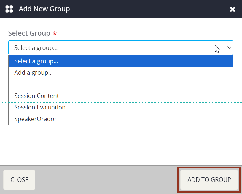 Image of the Add New Group Pop-up.