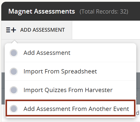 Image of the Add Assessment Dropdown.