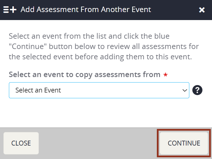 Image of the Add Assessment From Another Event Dropdown.