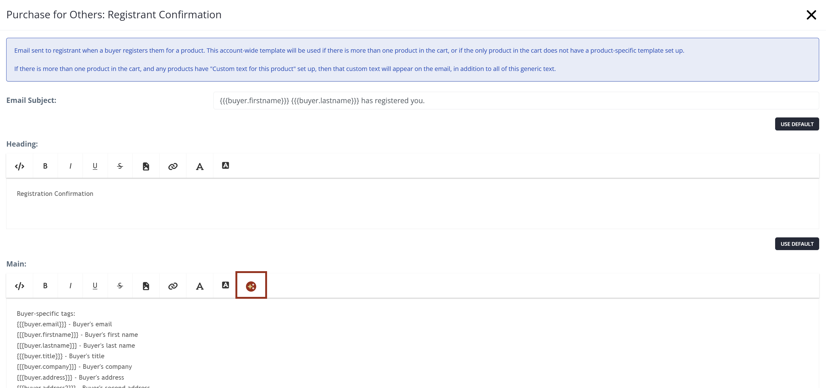 Image of the Email Body Field with the AI Icon Highlighted.
