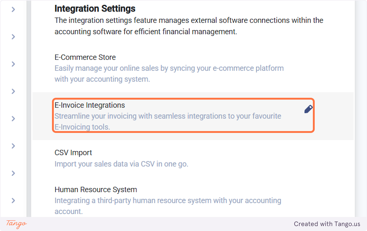 Click on E-Invoice Integrations