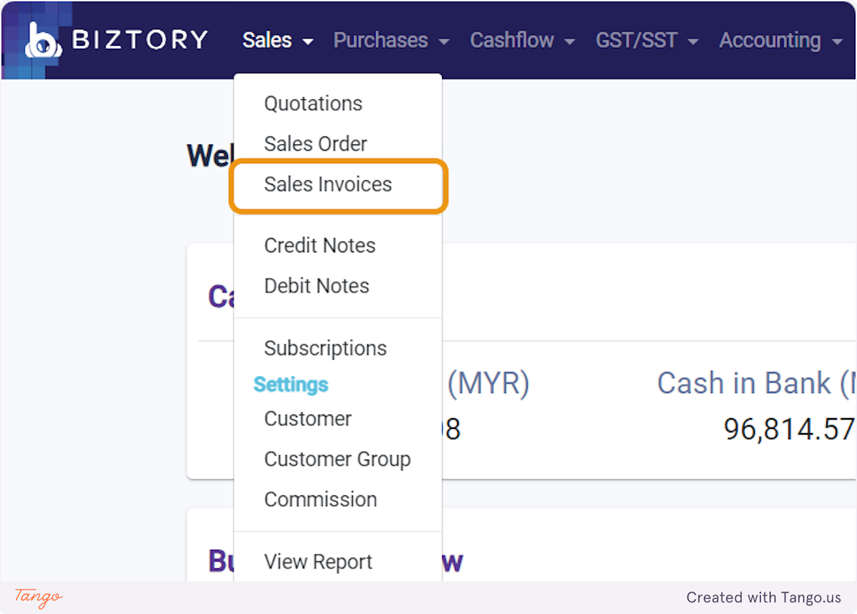 Click on Sales and select Sales Invoice