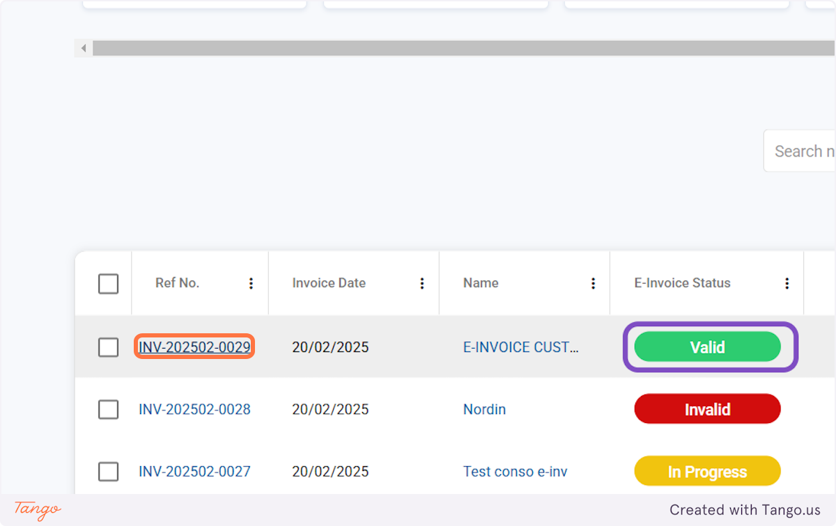 Click on the invoice that has been validated 