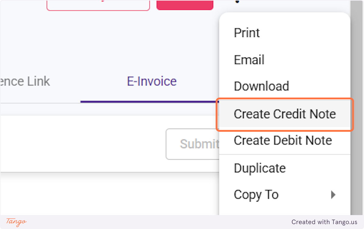Click on Create Credit Note