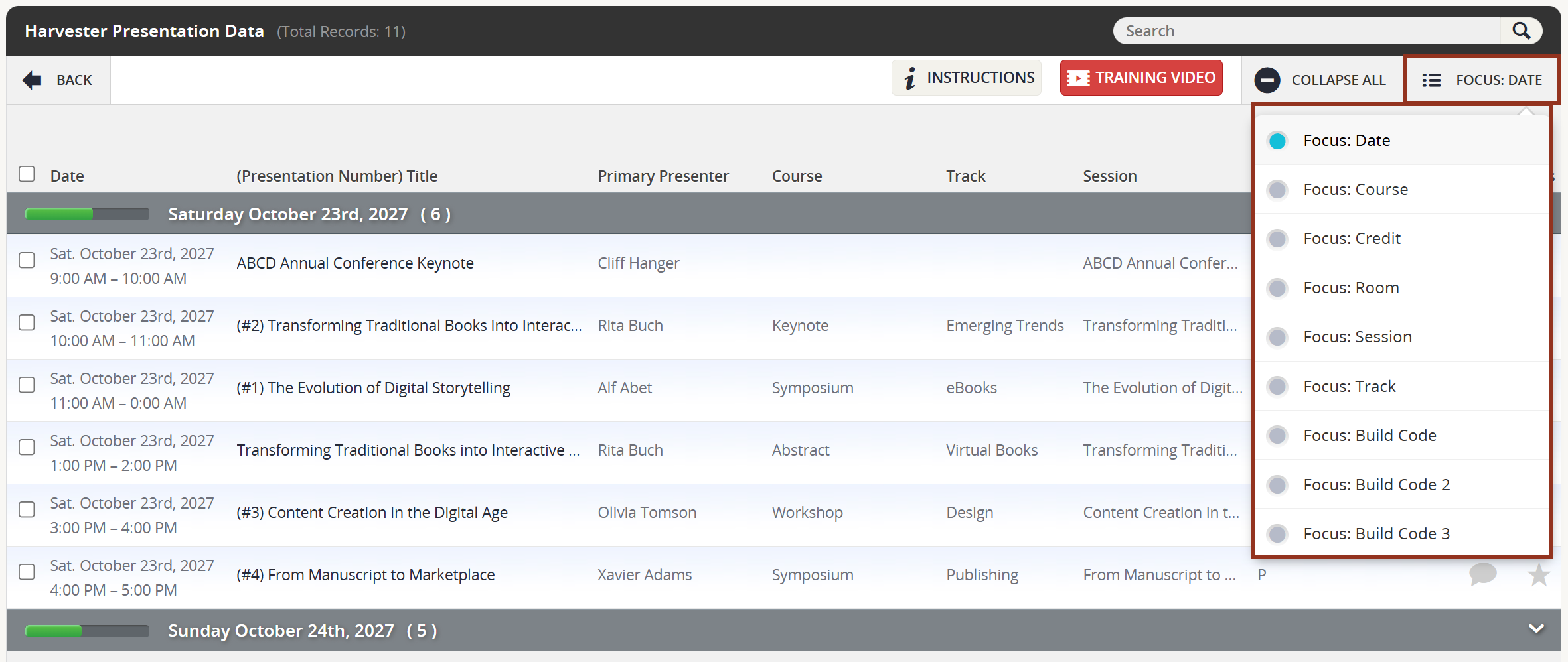 Image of the Import Schedule from Harvester Page Focus Button.