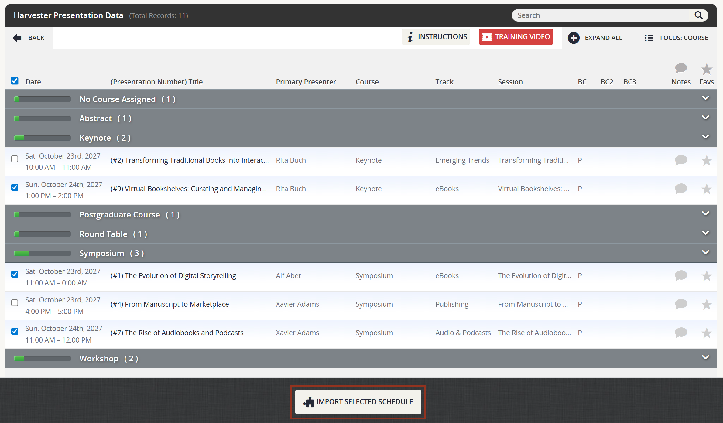 Image of the Import Selected Schedule Button.
