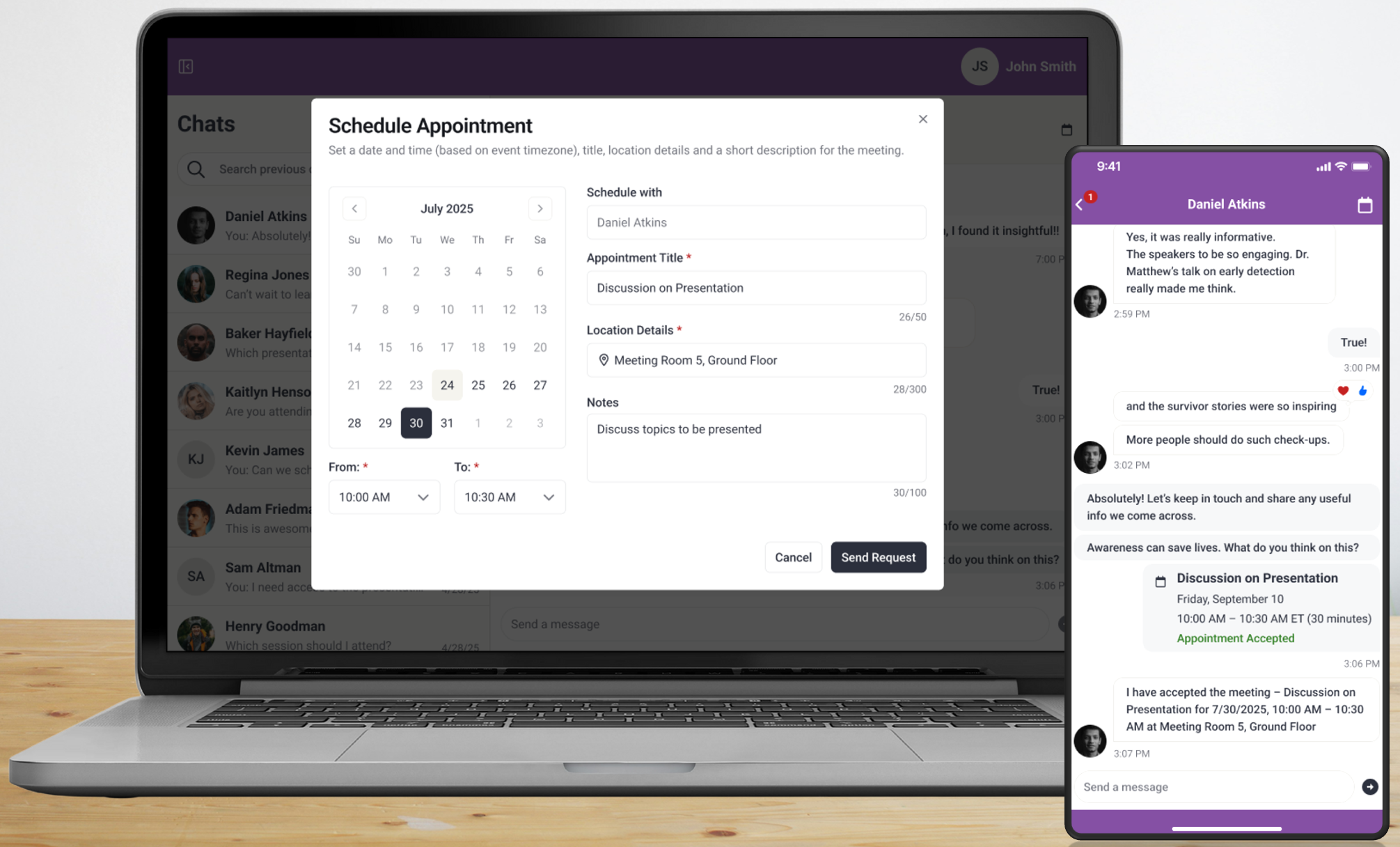 Image of Appointments in Eventscribe Website and Mobile App.