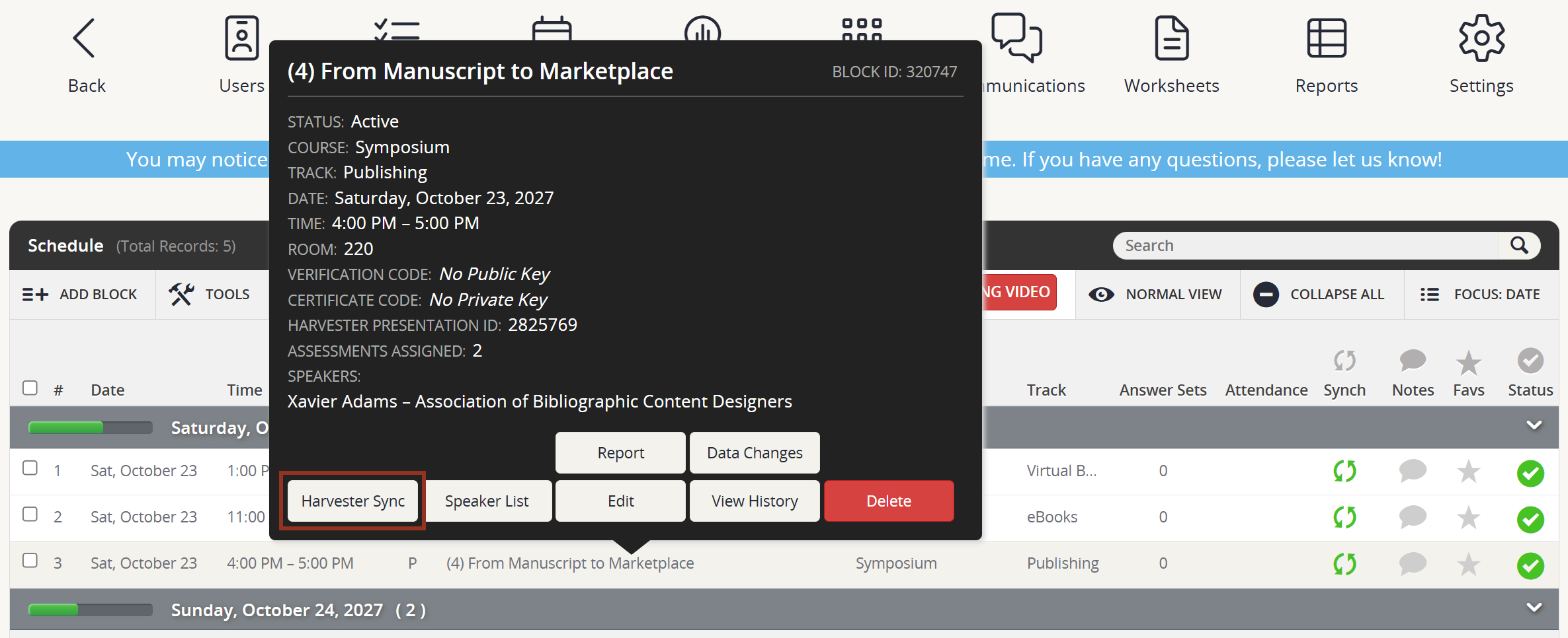 Image of the Row Pop-Up Harvester Synch Button.
