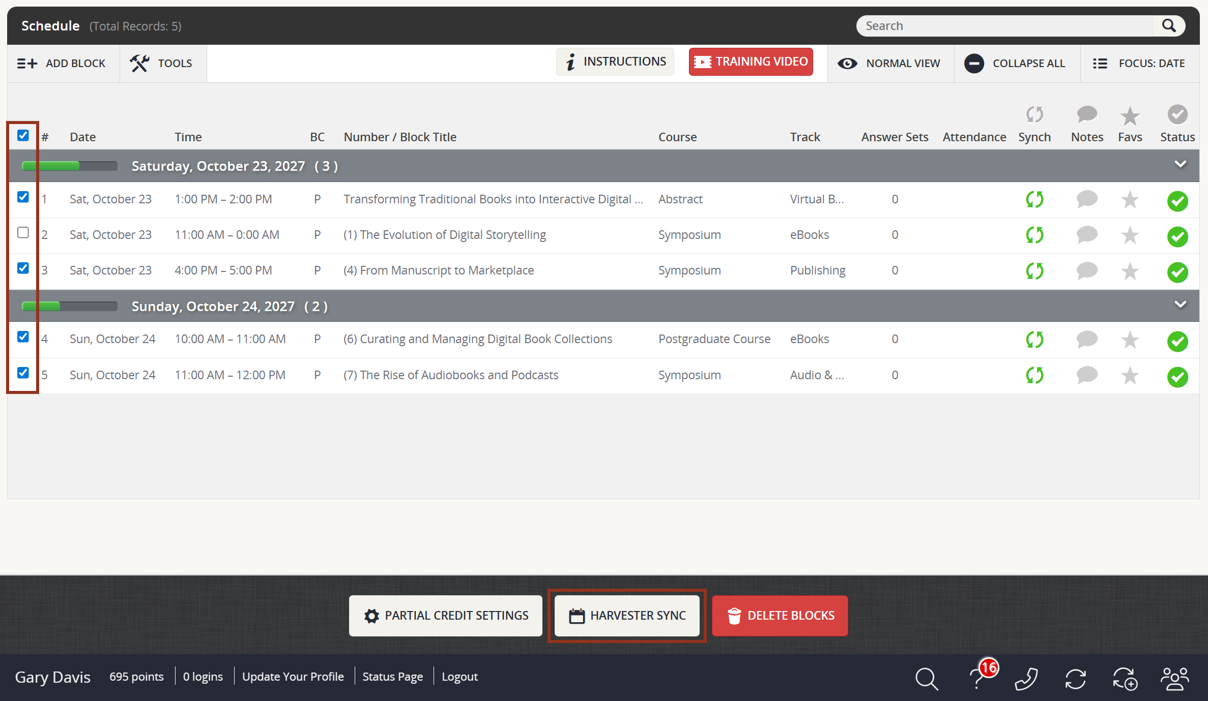 Image of the Presentation Rows Check Boxes.