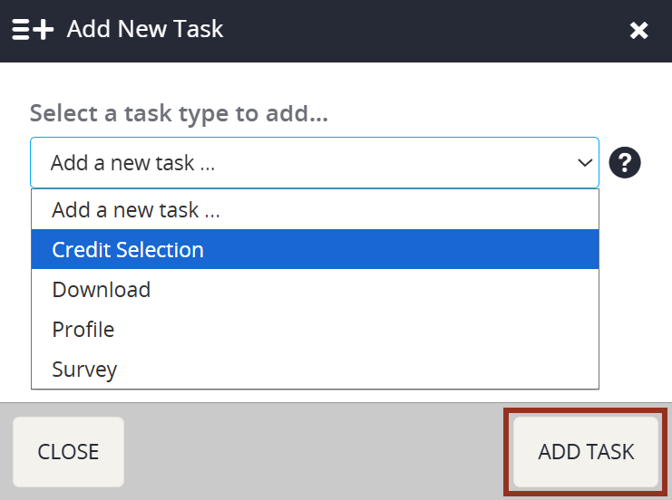 Image of the Add New Task Dropdown.