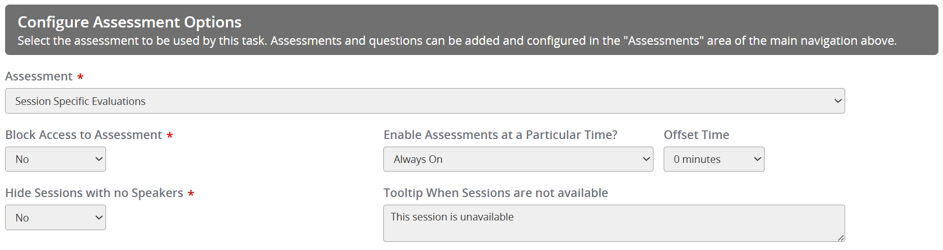 Image of the Configure Assessment Options Section.