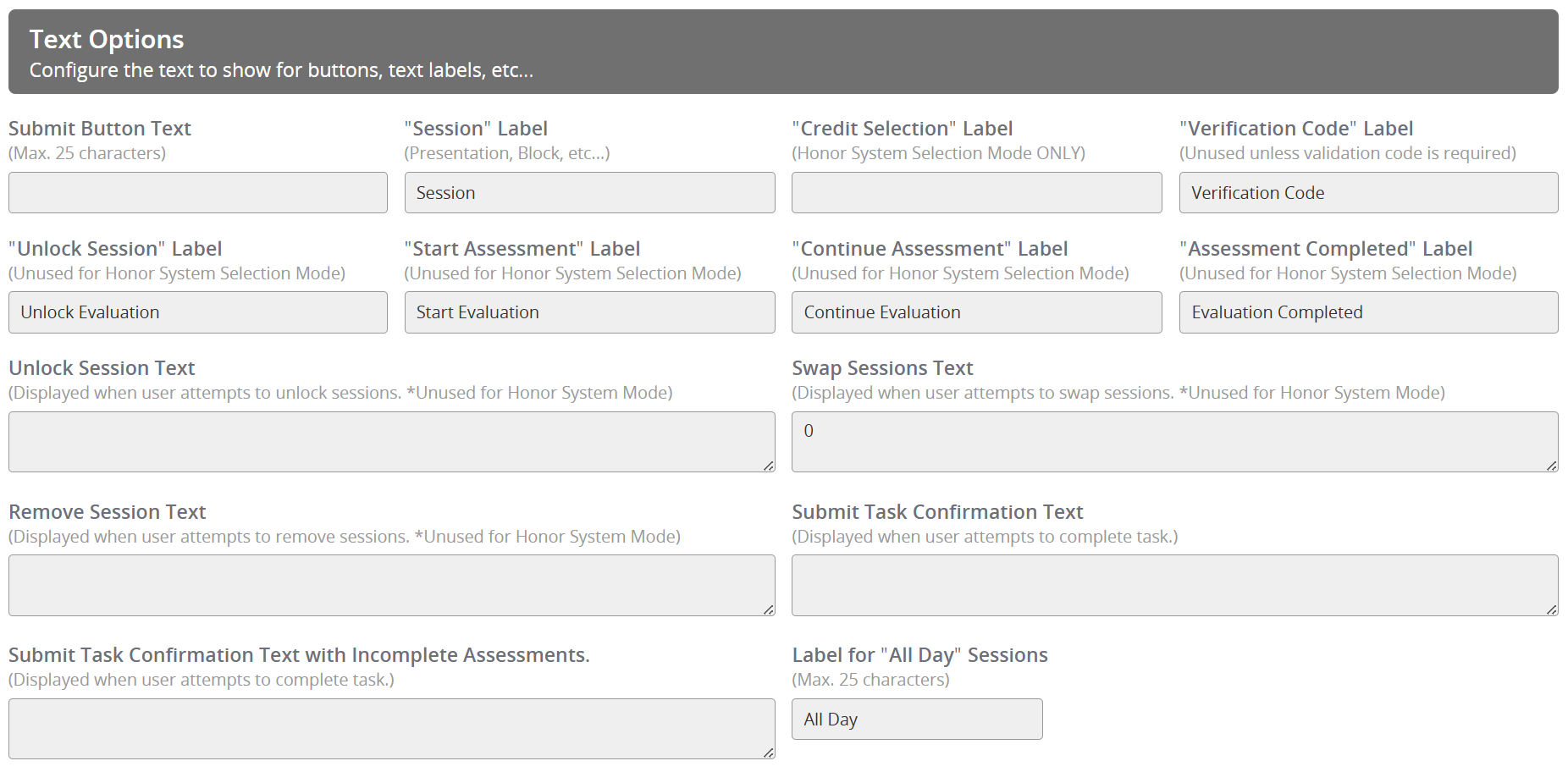 Image of the Text Options Section.