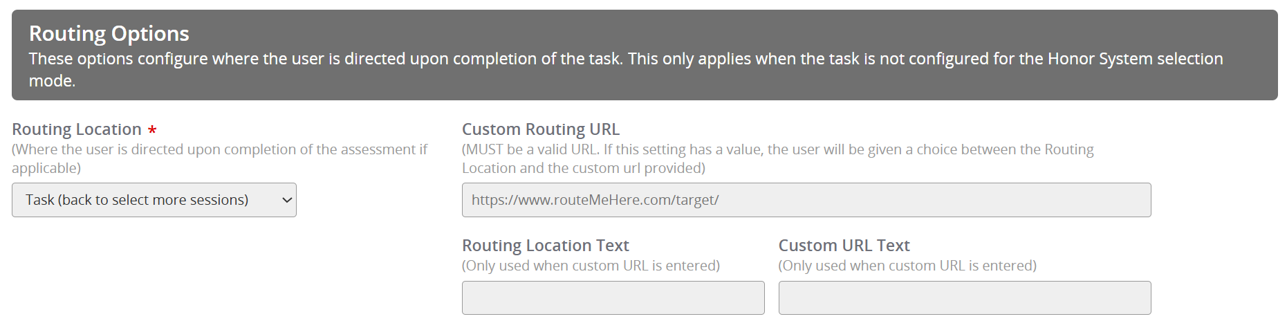 Image of the Routing Options Section.