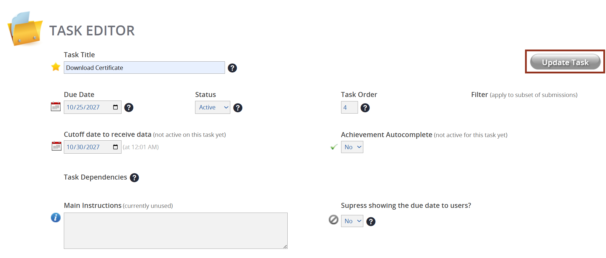 Image of the Download Task Editor.