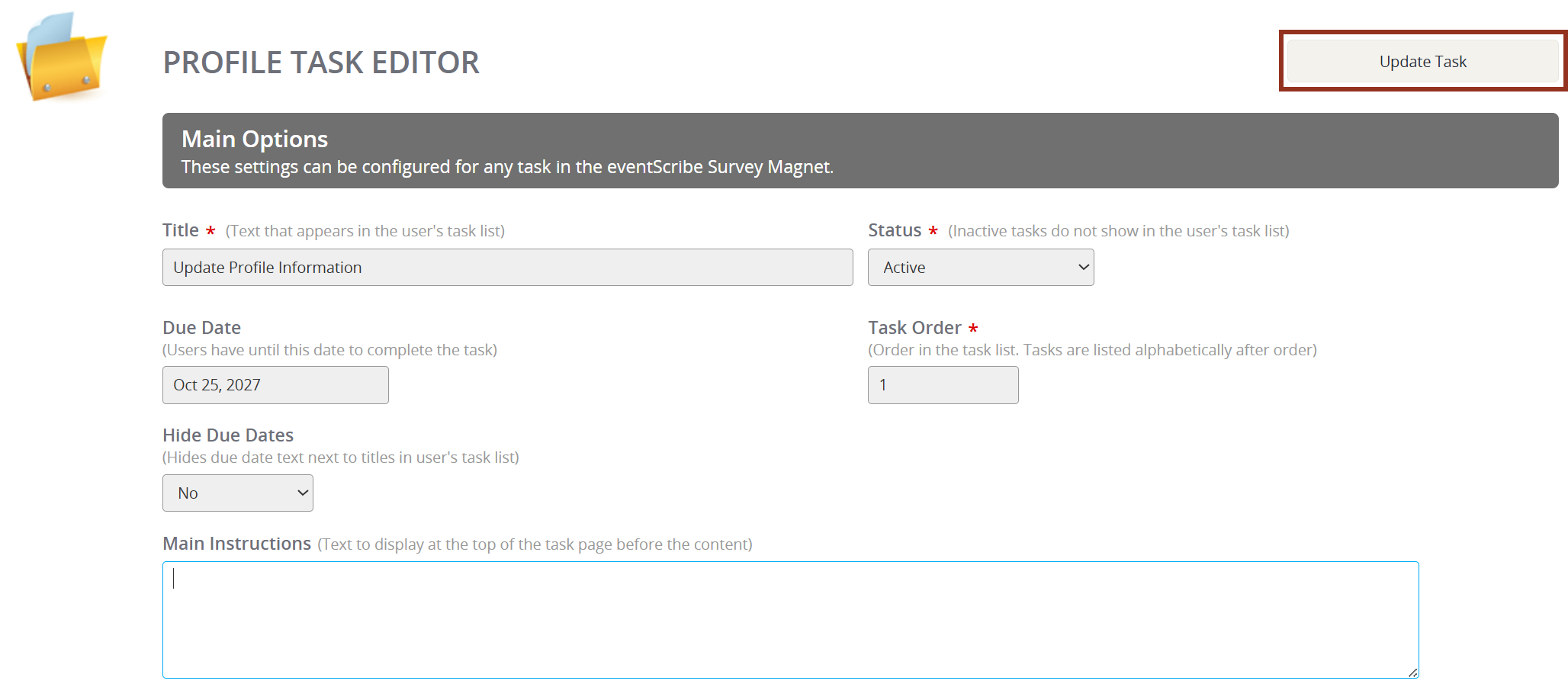 Image of the Profile Task Editor.