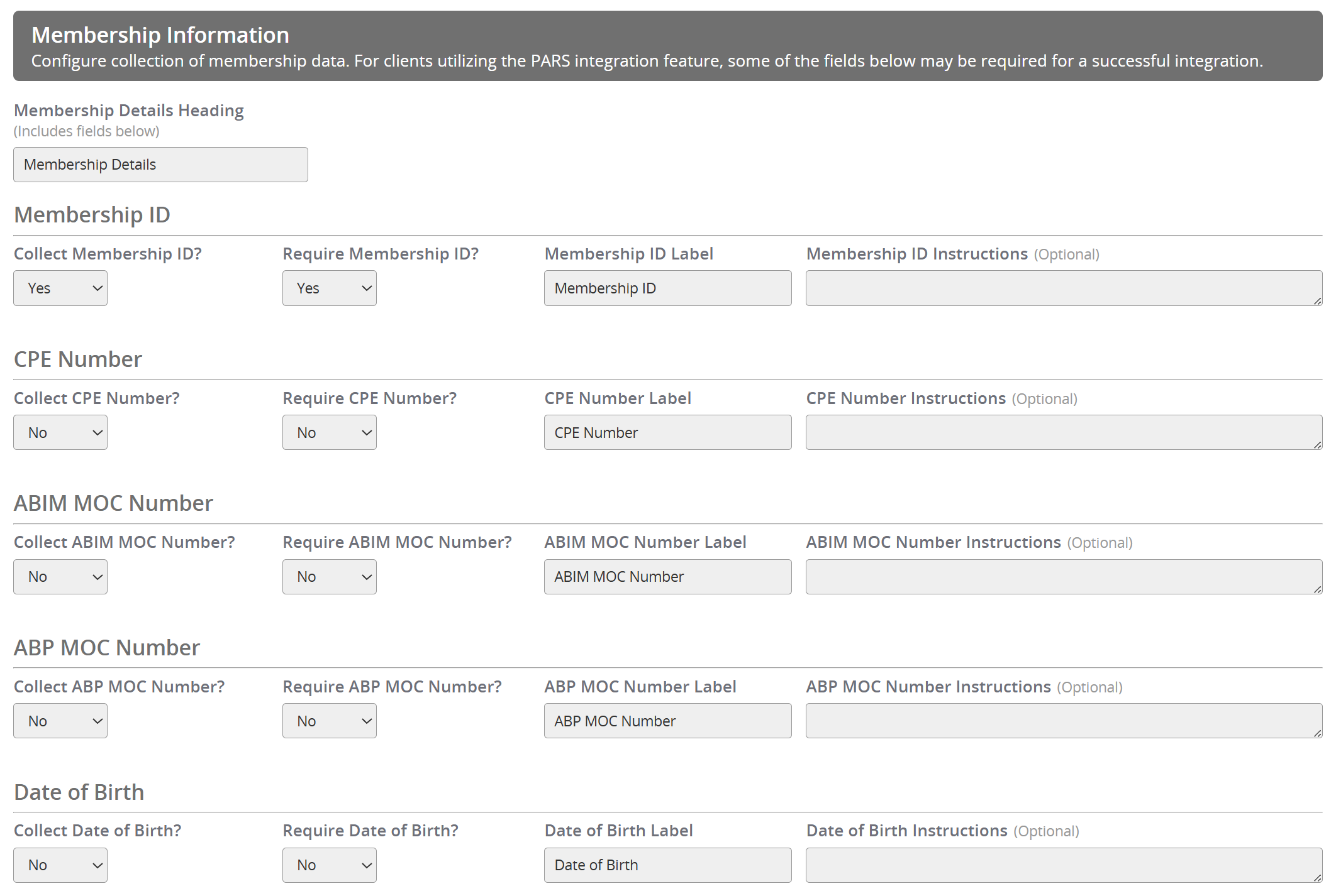 Image of the Membership Information of the Profile Task.