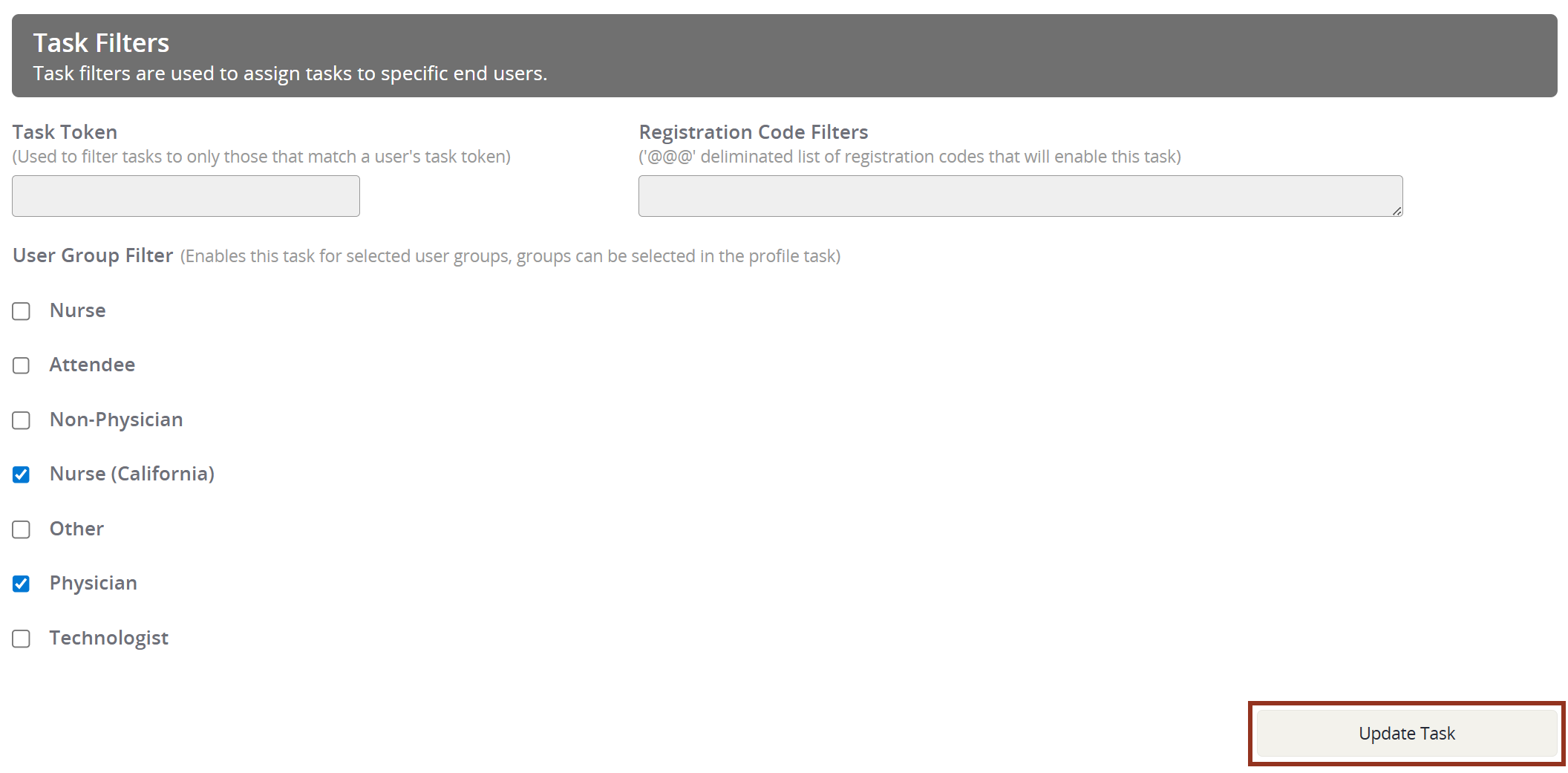 Image of the Task Filters.