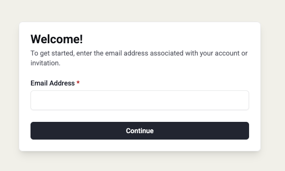 Welcome Message, enter email address.