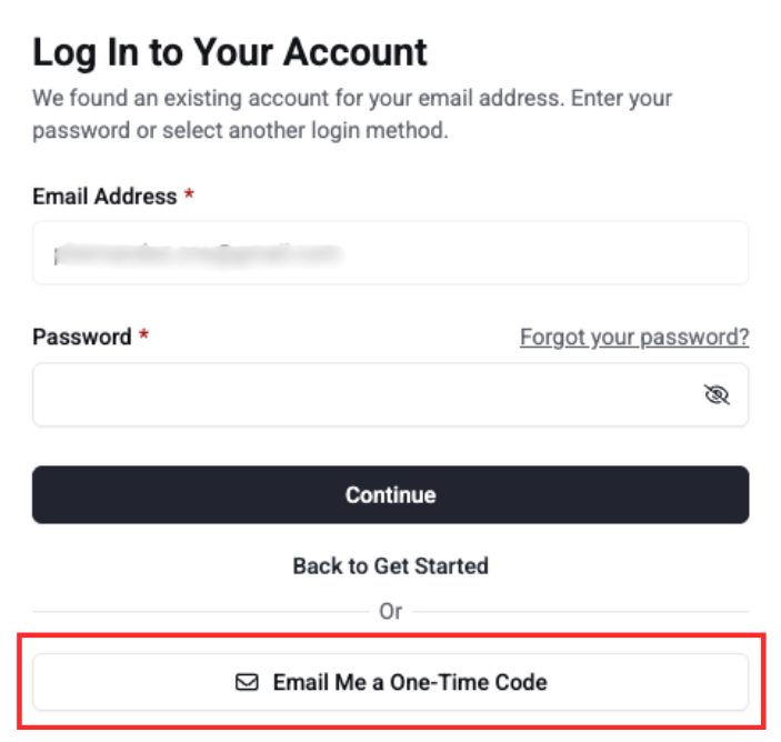Email me a one time code