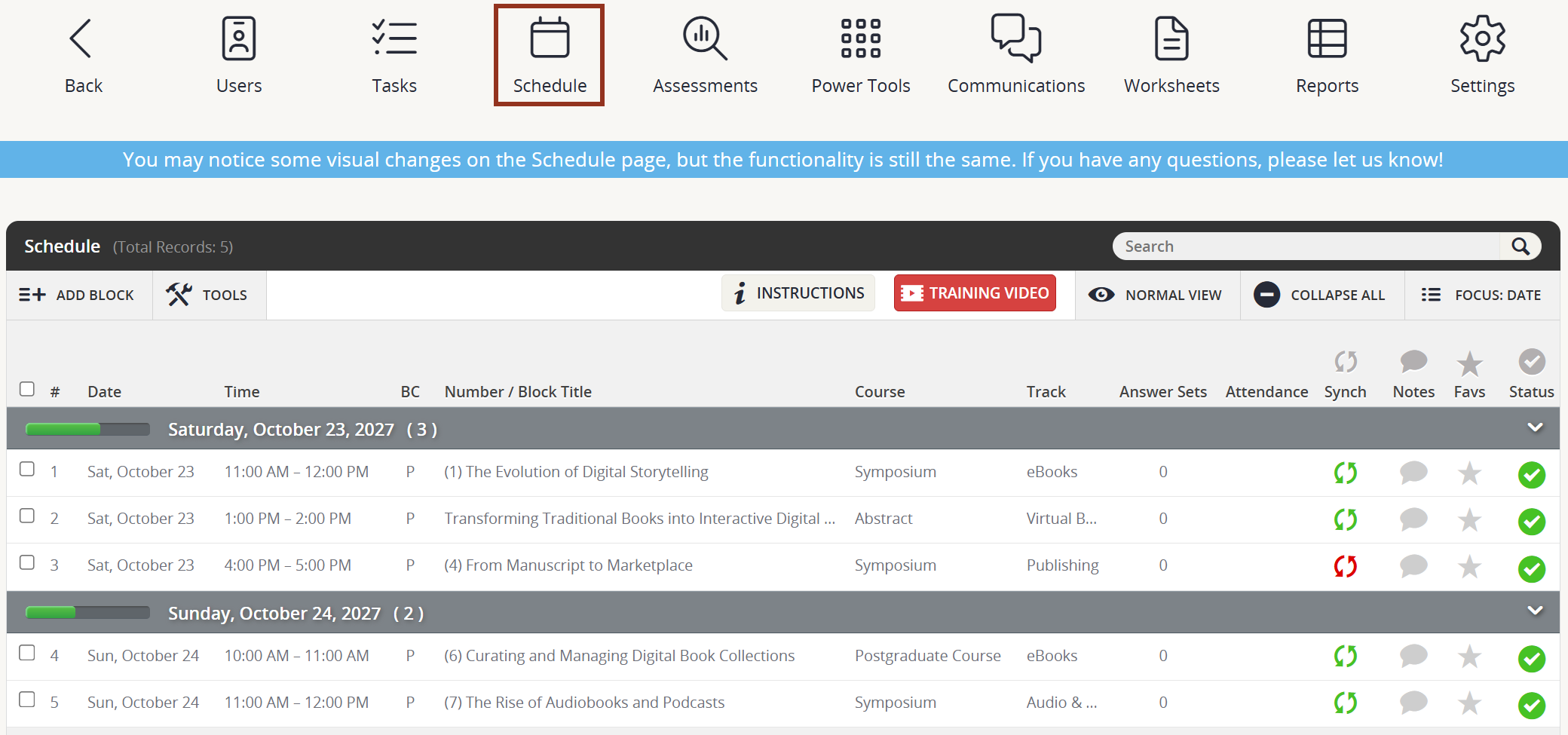 Image of the Survey Magnet Schedule Page.