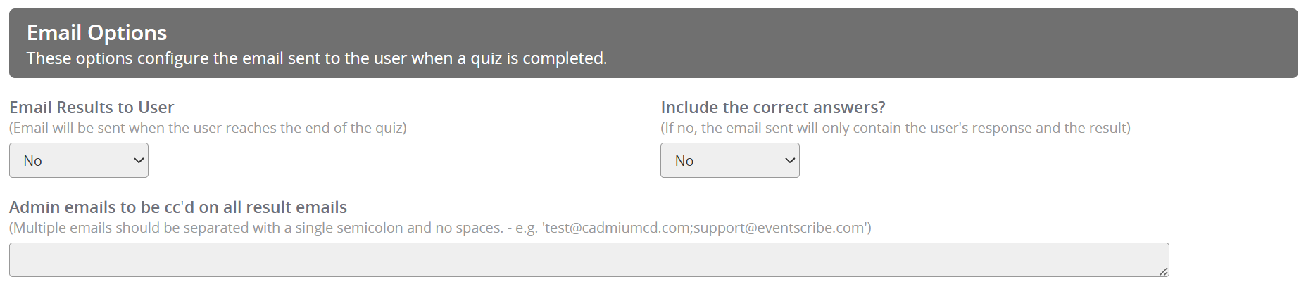 Image of the Survey Task Email Options.