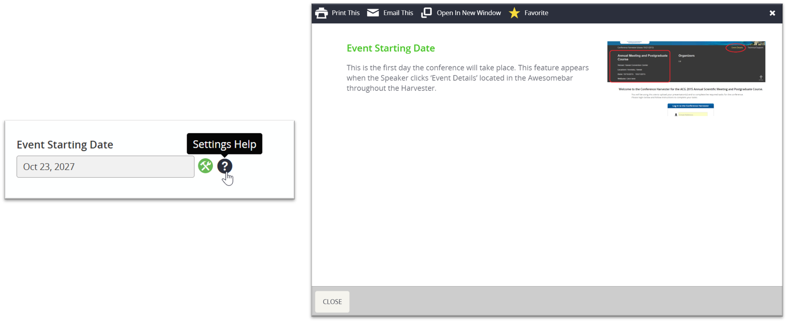 Image of a question mark icon showing a hover tip and the tool tip pop-up it opens.