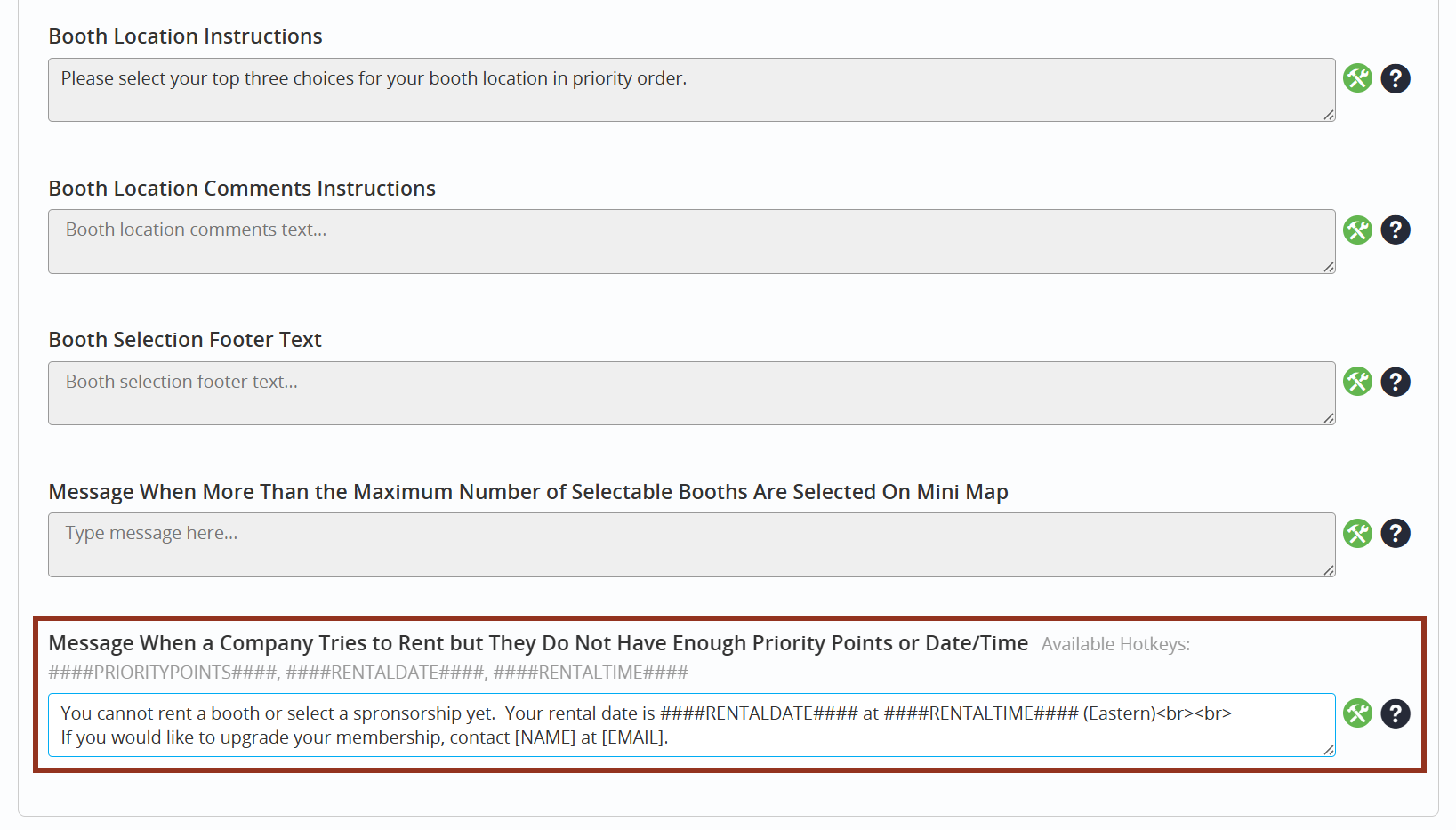 Image of the Custom Message Setting.