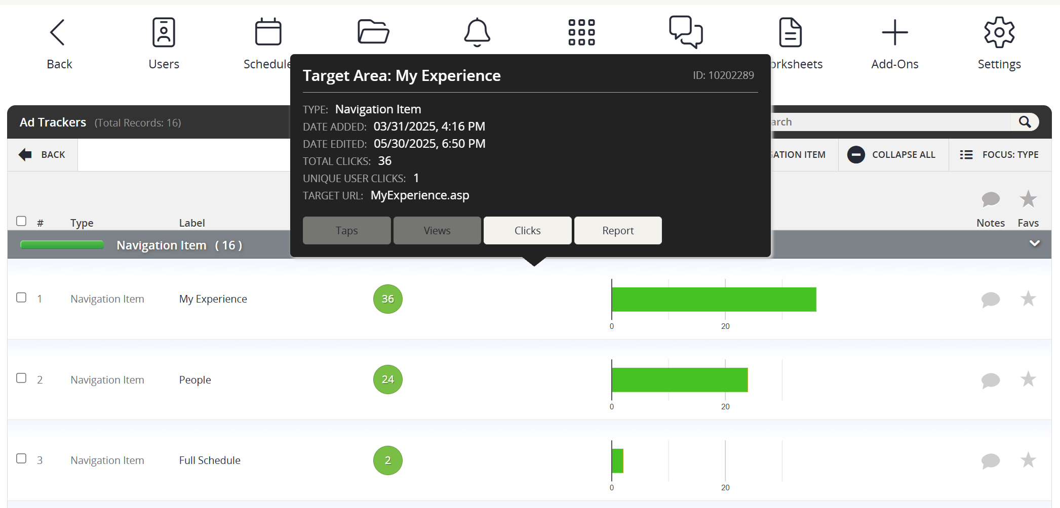 Image of the Ad Tracker Details Popup.