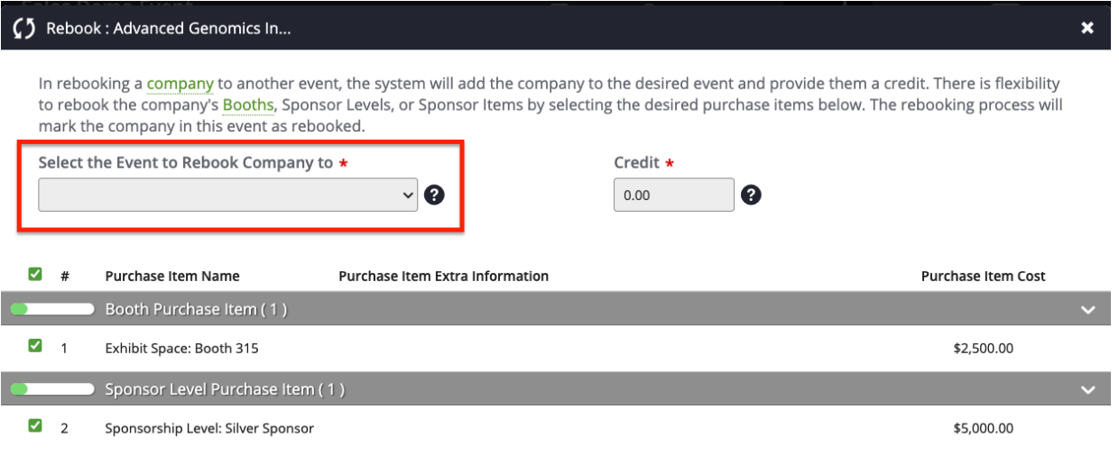 Select a target event