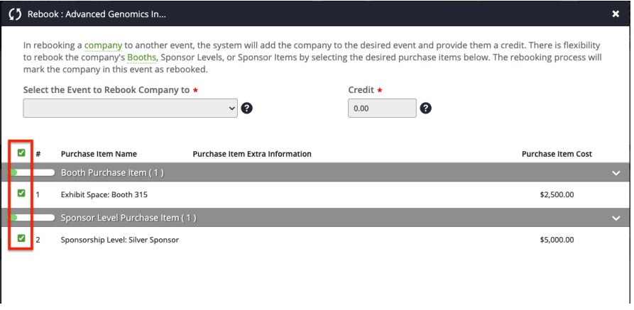 Select Purchase Item to Copy