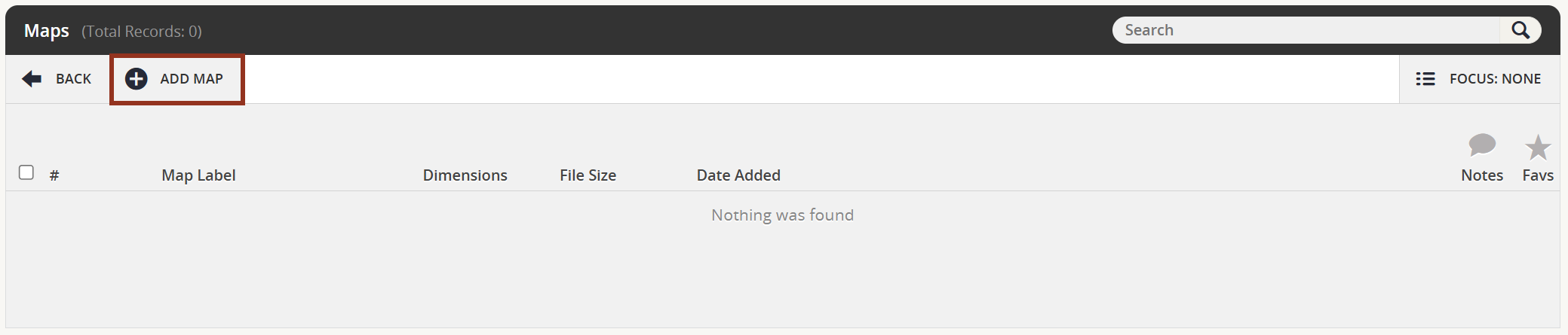 Image of the Maps Page Add Map Button.