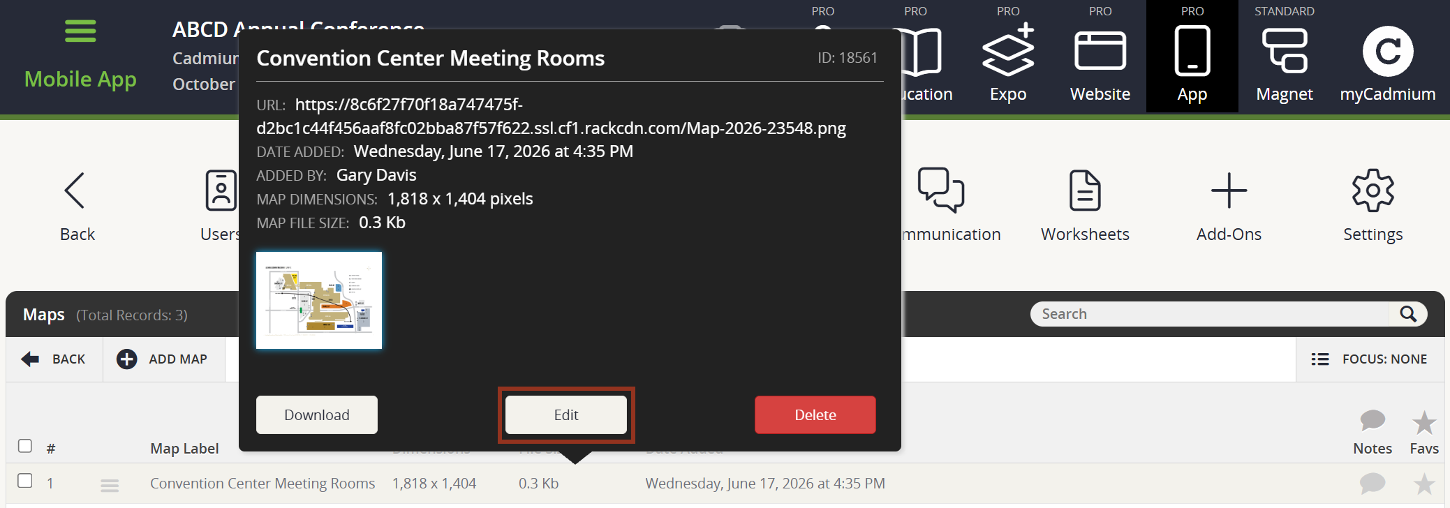 Map Row Details Popup Edit Button.