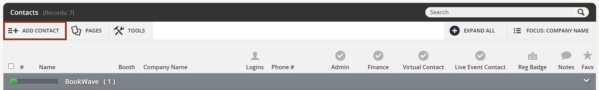 Image of the Contacts Page Add Contacts Button.