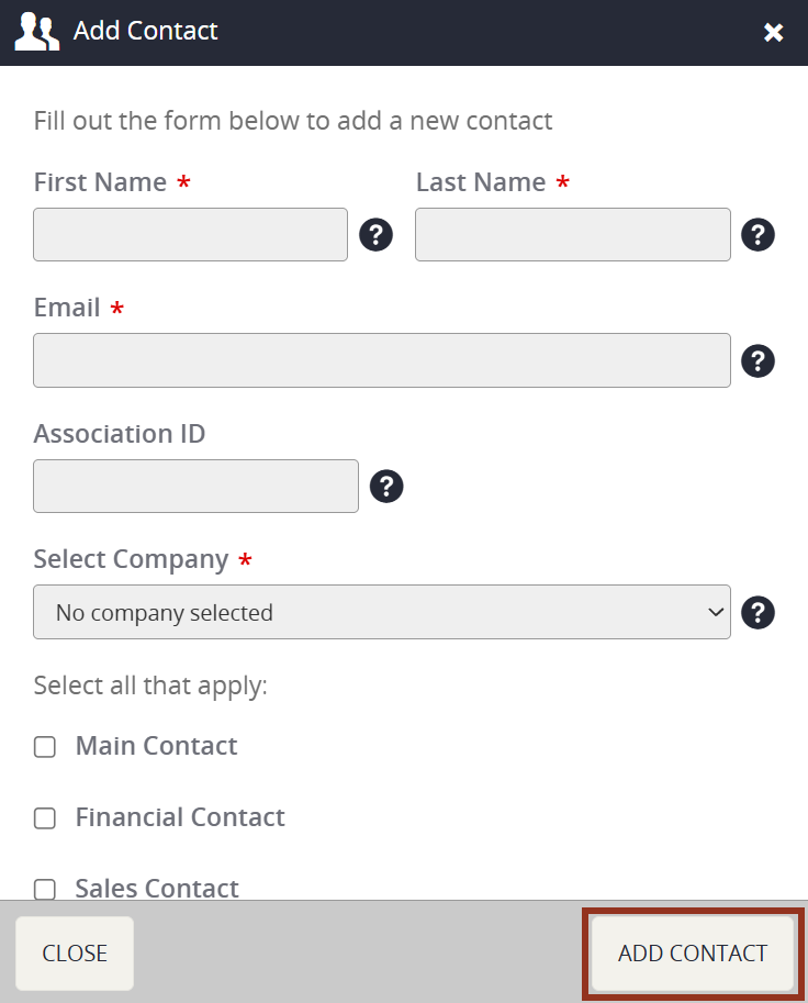 Image of the Add Contact Popup.