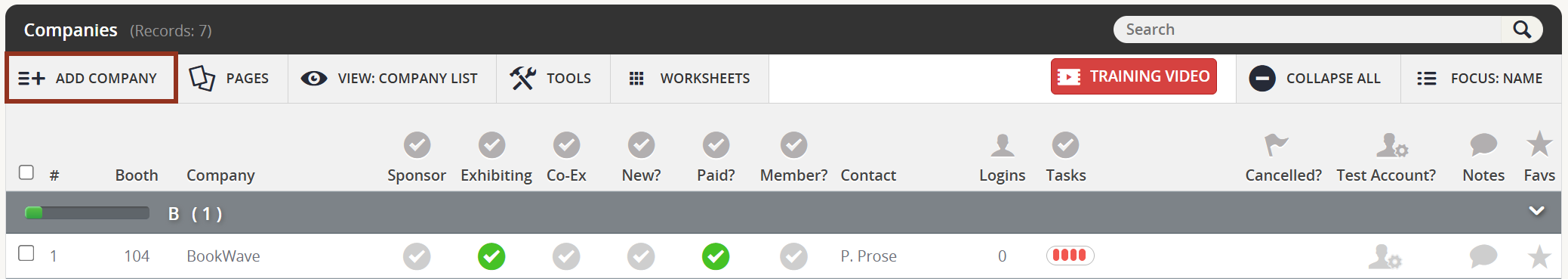 Image of the Companies Page Add Company Button.