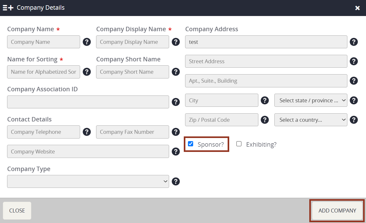 Image of the Company Details Popup.